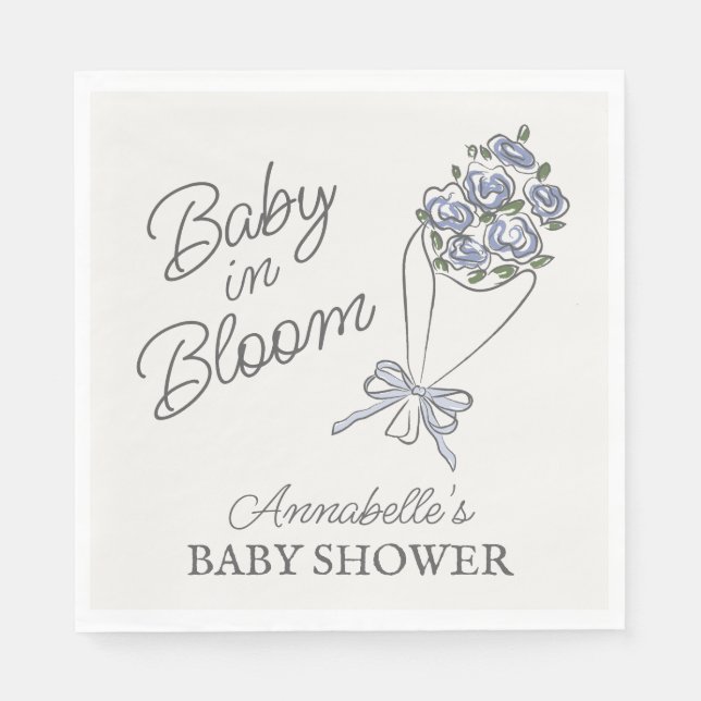 Blue Flower Market Fresh Floral Baby Shower Napkin (Front)