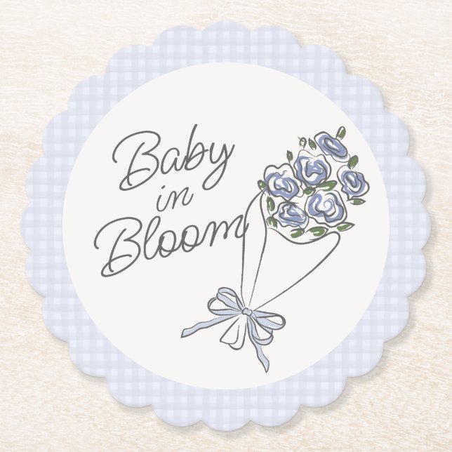 Blue Flower Market Fresh Floral Baby Shower Paper Coaster (Front)