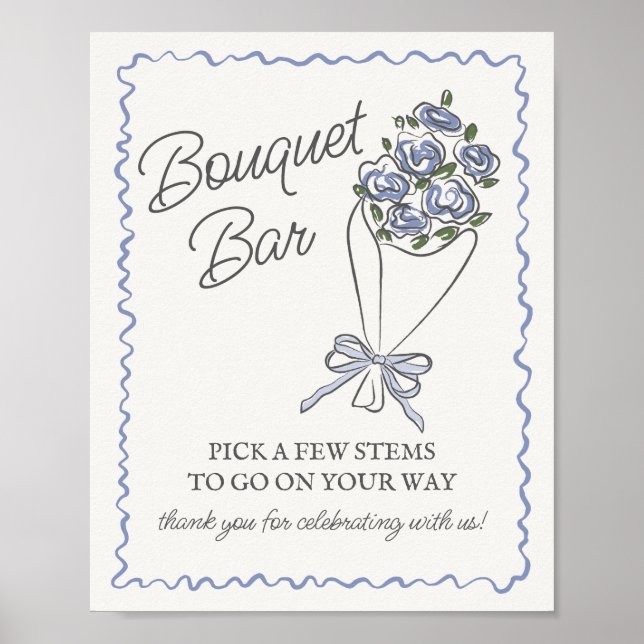 Blue Flower Market Fresh Floral Bouquet Bar Sign (Front)