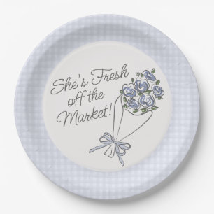 Blue Flower Market Fresh Floral Bridal Shower Paper Plate