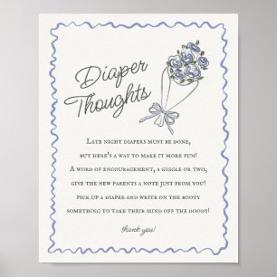 Blue Flower Market Fresh Floral Diaper Thoughts Poster