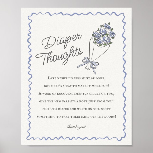 Blue Flower Market Fresh Floral Diaper Thoughts Poster (Front)