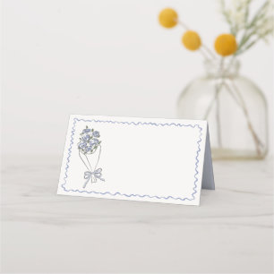 Blue Flower Market Fresh Floral Folded Place Card