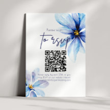 Blue Flower Minimalist QR CODE Wedding