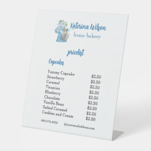 Blue Flower Mixer Bakery Business Menu Pedestal Sign