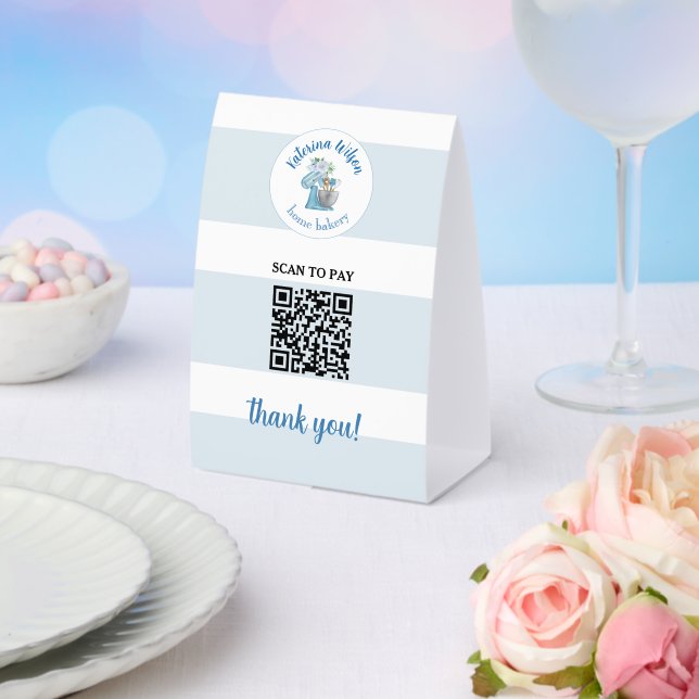 Blue Flower Mixer Bakery Business QR Code (Insitu(Wedding))