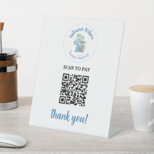 Blue Flower Mixer Bakery QR Code Scan To Pay Pedestal Sign
