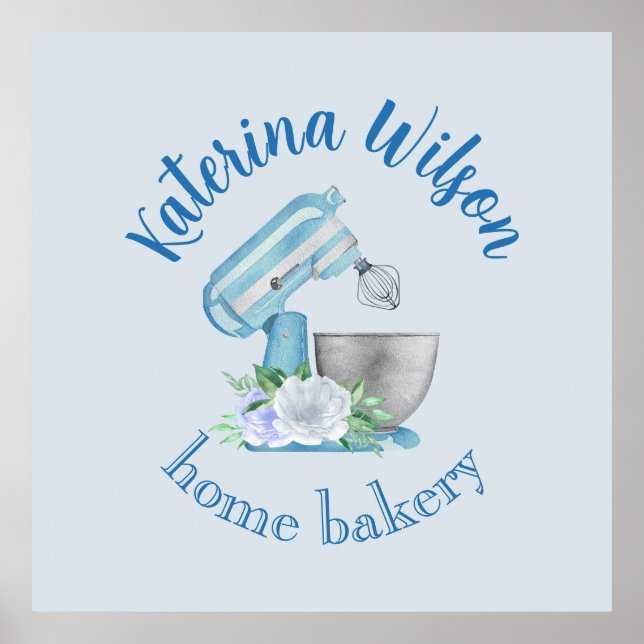  Blue Flower Mixer Small Bakery Logo Brand Asset Poster (Front)