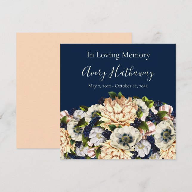 Blue Flower Navy Background Funeral Memorial (Front/Back)
