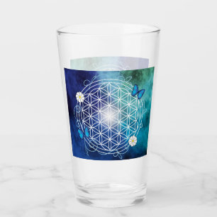 blue, flower of life, sacred geometric,mandala,zen glass