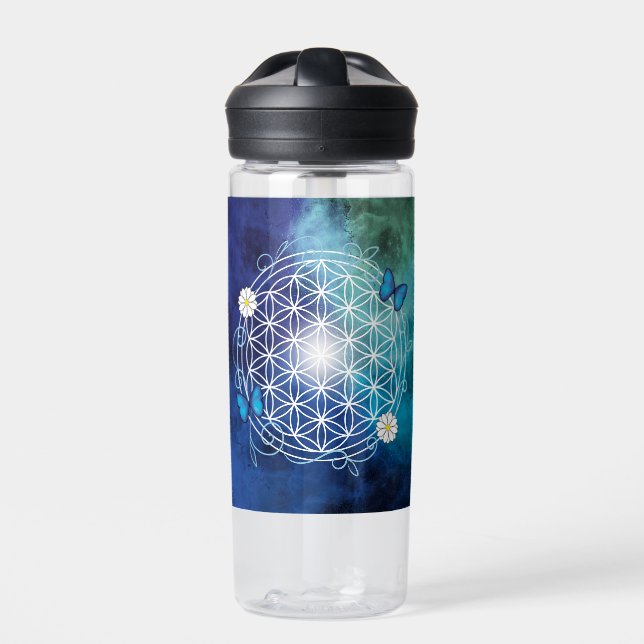 blue, flower of life, sacred geometric,mandala,zen water bottle (Front)