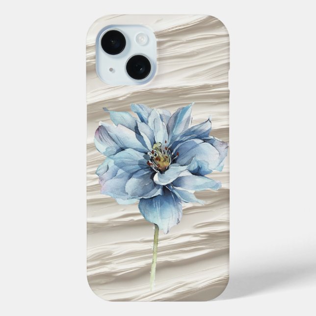 Blue Flower On Abstract Ivory Texture Case-Mate iPhone Case (Back)