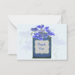 Blue Flower On Denim Tag Thank You Cards