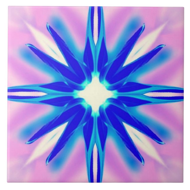 blue flower on pink tile (Front)