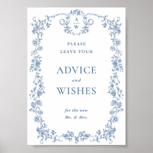 Blue Flower Ornate Victorian Grace Advice & Wishes Poster