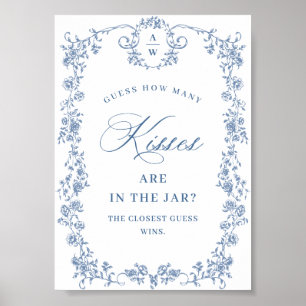 Blue Flower Ornate Victorian Grace Bridal Shower Poster