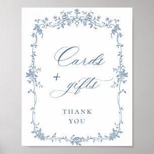 Blue Flower Ornate Victorian Grace Cards and Gifts Poster
