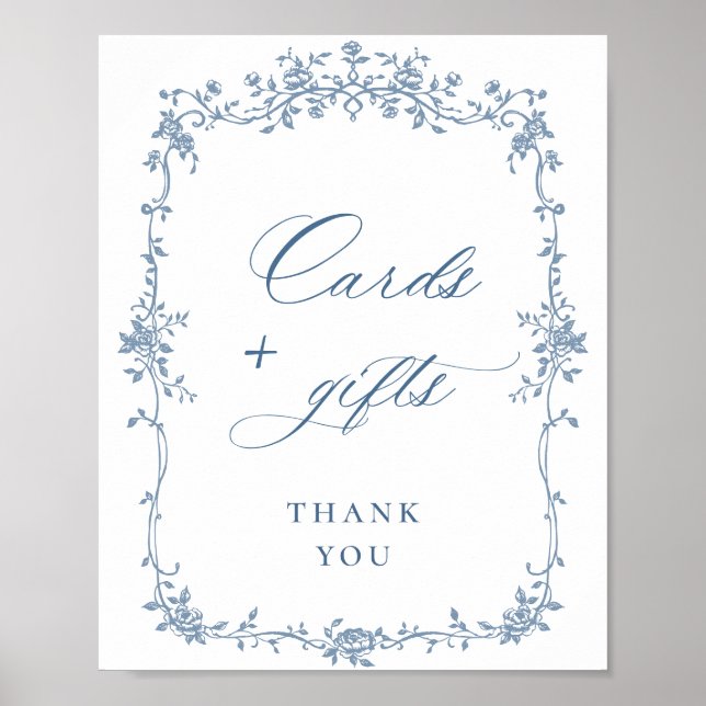 Blue Flower Ornate Victorian Grace Cards and Gifts Poster (Front)