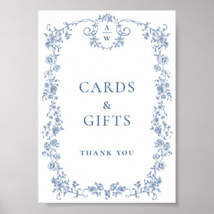 Blue Flower Ornate Victorian Grace Cards and Gifts Poster