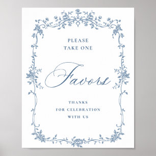 Blue Flower Ornate Victorian Grace Favors Wedding Poster