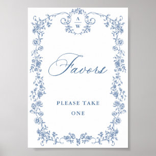 Blue Flower Ornate Victorian Grace Favours Wedding Poster