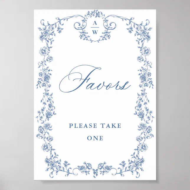 Blue Flower Ornate Victorian Grace Favours Wedding Poster | Zazzle