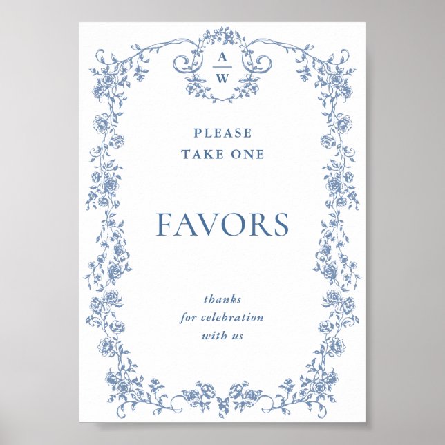 Blue Flower Ornate Victorian Grace Favours Wedding Poster (Front)