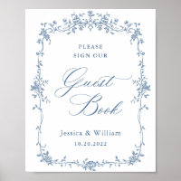 Blue Flower Ornate Victorian Grace Guestbook Sign