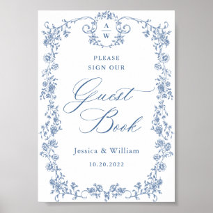 Blue Flower Ornate Victorian Grace Guestbook Sign