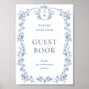 Blue Flower Ornate Victorian Grace Guestbook Sign