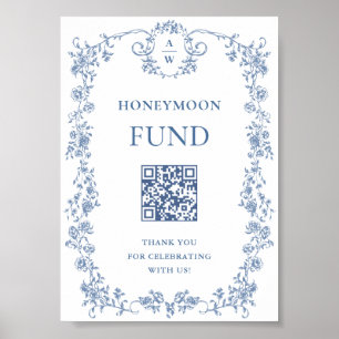 Blue Flower Ornate Victorian Grace Honeymoon Fund Poster
