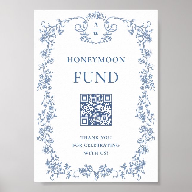 Blue Flower Ornate Victorian Grace Honeymoon Fund Poster (Front)