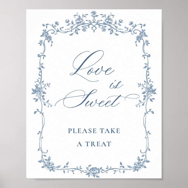 Blue Flower Ornate Victorian Grace Love is Sweet Poster (Front)