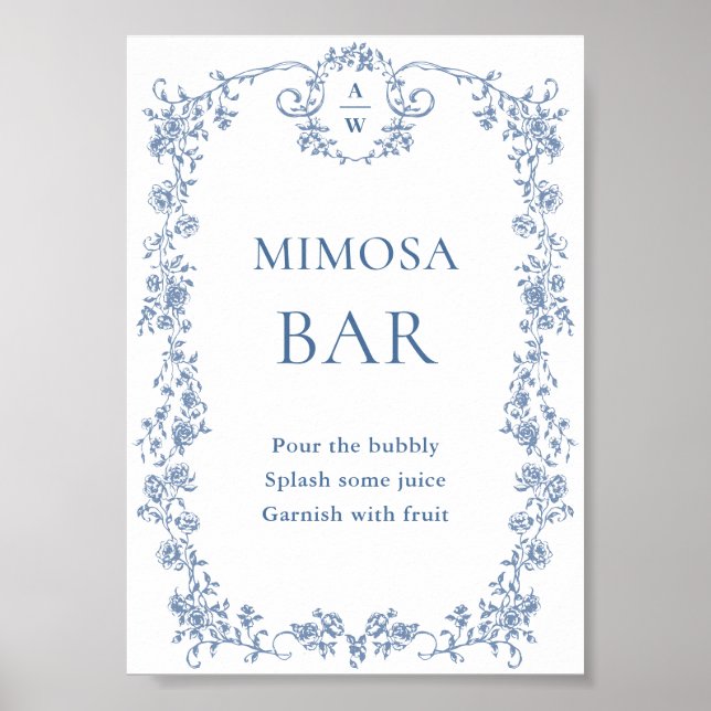 Blue Flower Ornate Victorian Grace Mimosa Bar Sign (Front)