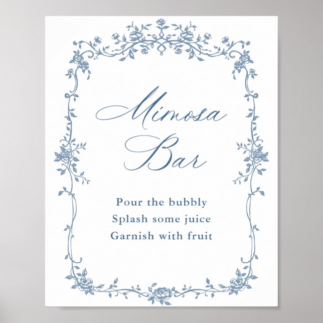 Blue Flower Ornate Victorian Grace Mimosa Bar Sign (Front)