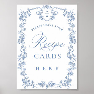 Blue Flower Ornate Victorian Grace Recipe Cards Poster