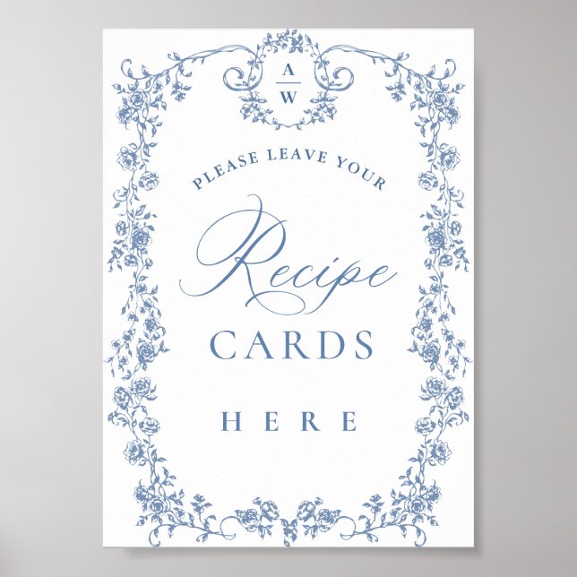 Blue Flower Ornate Victorian Grace Recipe Cards Poster (Front)