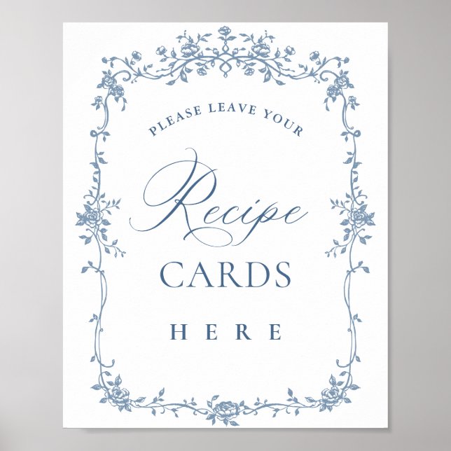 Blue Flower Ornate Victorian Grace Recipe Cards Poster (Front)