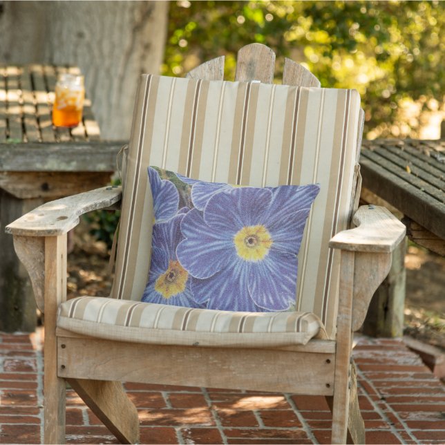 Blue flower outdoor floral throw pillow for garden (Chair)