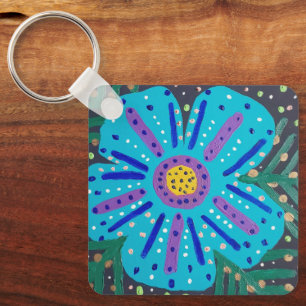 Blue Flower Painting Key Ring