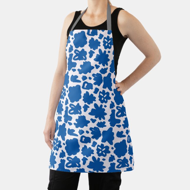 Blue Flower Painting Pattern All Over Apron (Insitu)
