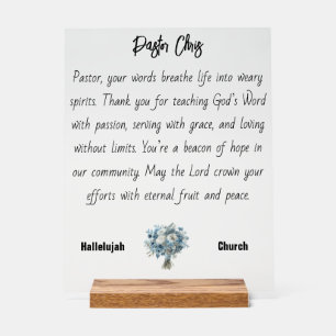 Blue Flower Pastor Appreciation Acrylic Sign