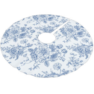 Blue Flower Pattern Brushed Polyester Tree Skirt