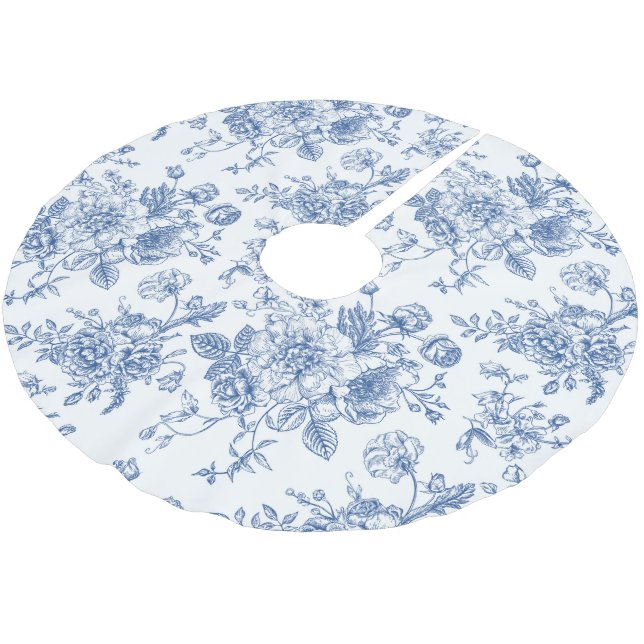 Blue Flower Pattern Brushed Polyester Tree Skirt (Angled)