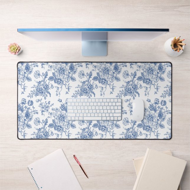 Blue Flower Pattern Desk Mat (Office 1)
