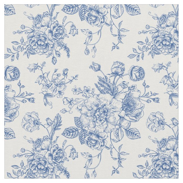 Blue Flower Pattern Fabric (Close Up)