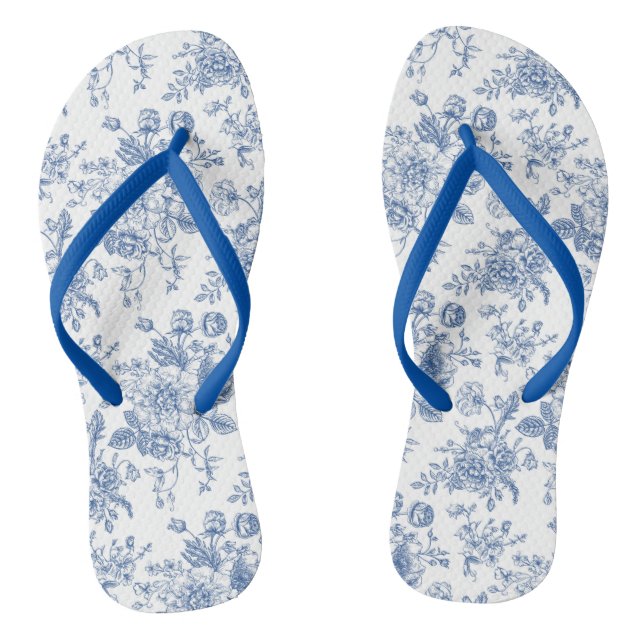 Blue Flower Pattern Flip Flops (Footbed)