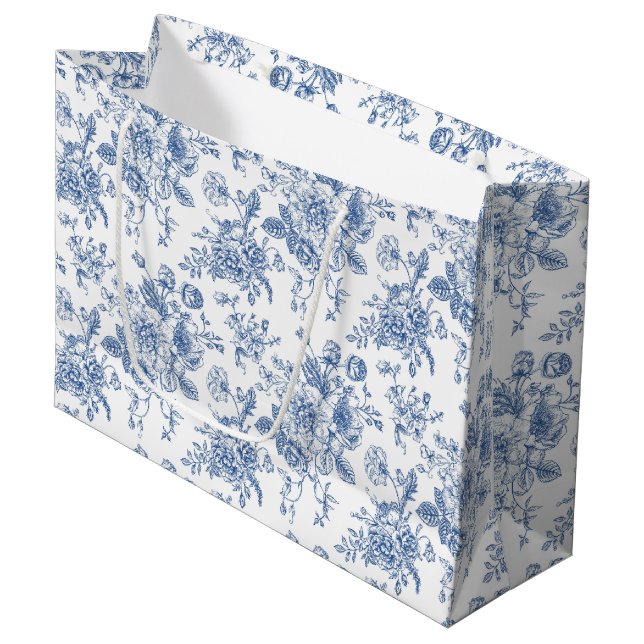 Blue Flower Pattern Large Gift Bag (Front Angled)