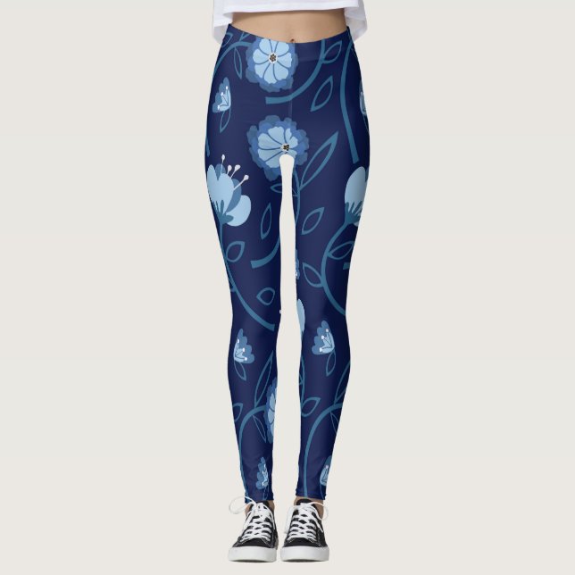 blue flower pattern leggings (Front)