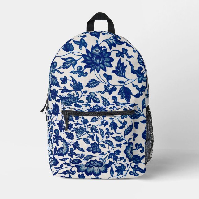 Blue Flower Pattern Printed Backpack (Front)